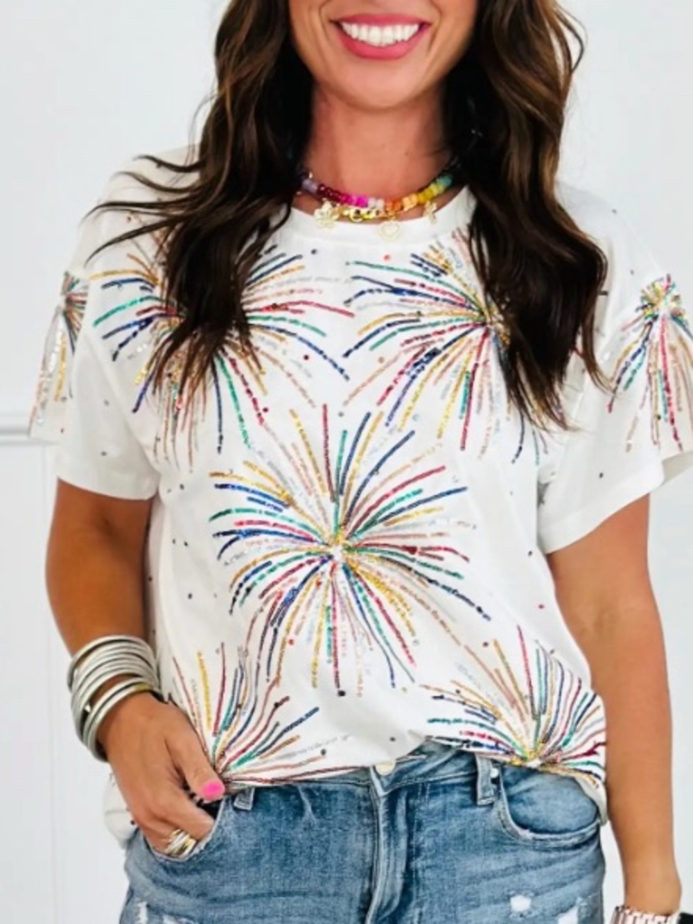 Queen Of Sparkles White Mega Firework Tee